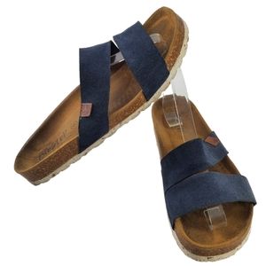 BioStep Suede Leather Double Strap Slip On Sandal Slides Blue Made in Spain Sz 9